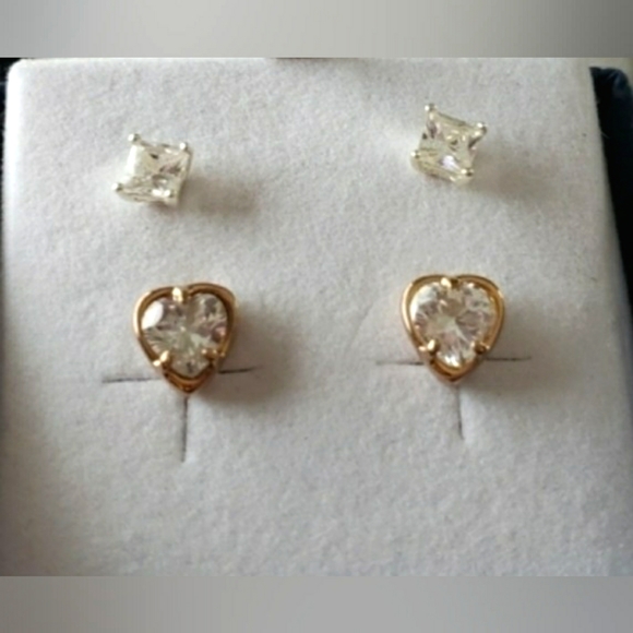 Earrings Brilliant Cuts Princess 925 SS & Heart Shape Rose Gold/Sterling NWT - Picture 4 of 6